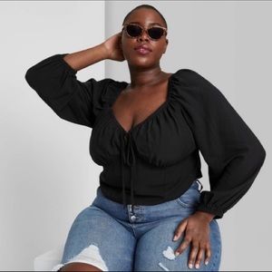 Wild Fable Puff Long-Sleeve Milkmaid Crop Top